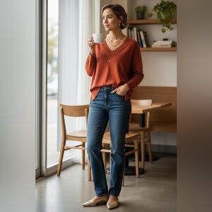 Search for Sanity. V-Neck w/Side Slits in Brick Red